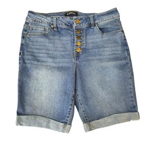 🌼3 for $15🦋 D‎ JEANS Button Fly Bermuda Length Denim Shorts Rolled Hem 10 Pet